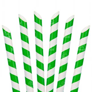 8.5" Paper Boba Straw, Green Stripe - $0.07/pcs