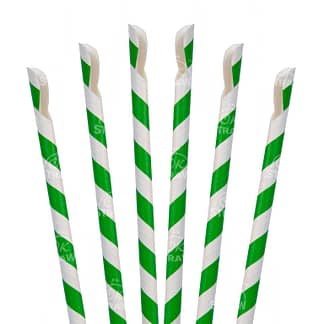 7.75" Paper Spoon Straw, Green Stripe - $0.08/pcs