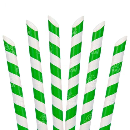 8.5" Paper Boba Straw, Green Stripe - $0.07/pcs